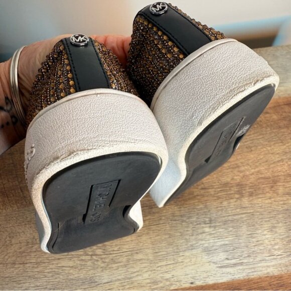 MICHAEL KORS Keaton MK Bedazzled Bronze Rhinestone Slip On Sneakers - Picture 15 of 15